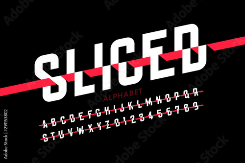 Sliced style font, alphabet letters and numbers