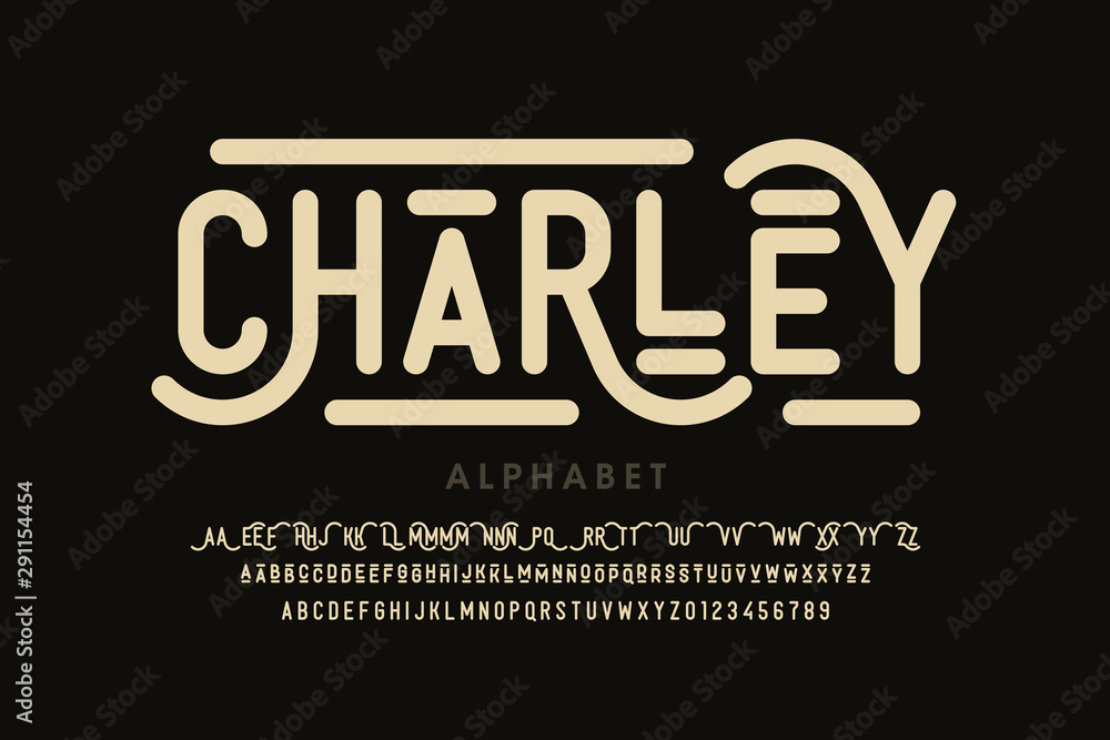 Antique style font, alphabet letters with alternates and numbers