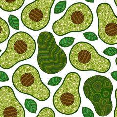 Acrylglasbilder Avocadomuster Cartoon Avocado Muster Fröhlich Grün  © photo-nuke