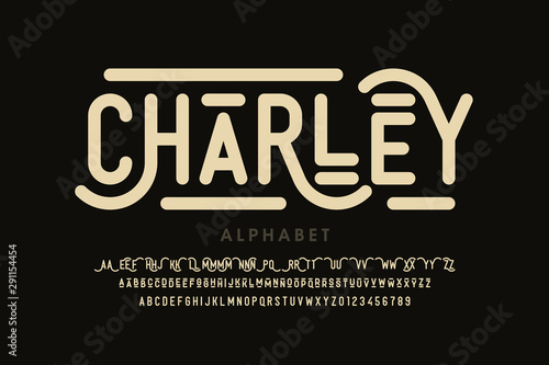 Antique style font, alphabet letters with alternates and numbers