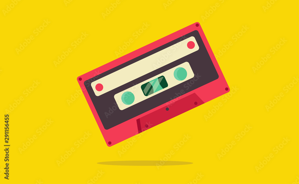 Fototapeta premium Flat design : colorful of retro old classic tape with bright yellow background.