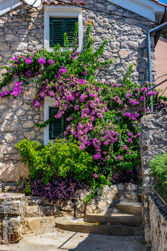 Fototapeta Naklejka Na Ścianę i Meble -  Old stone house in mediterranean Town of Omisalj on sunny summer day, Krk Island in Croatia