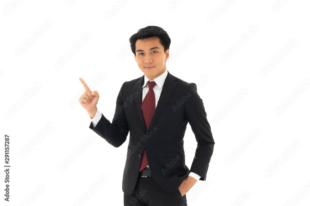 Young handsome business man presented business plan standing over isolated white background, Young handsome business man presented business plan standing over isolated white background,