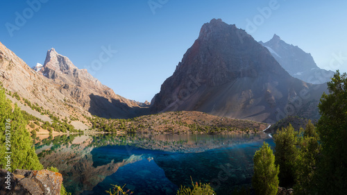 Amazing mountain landscape with blue lake. Beautiful scene in mountains