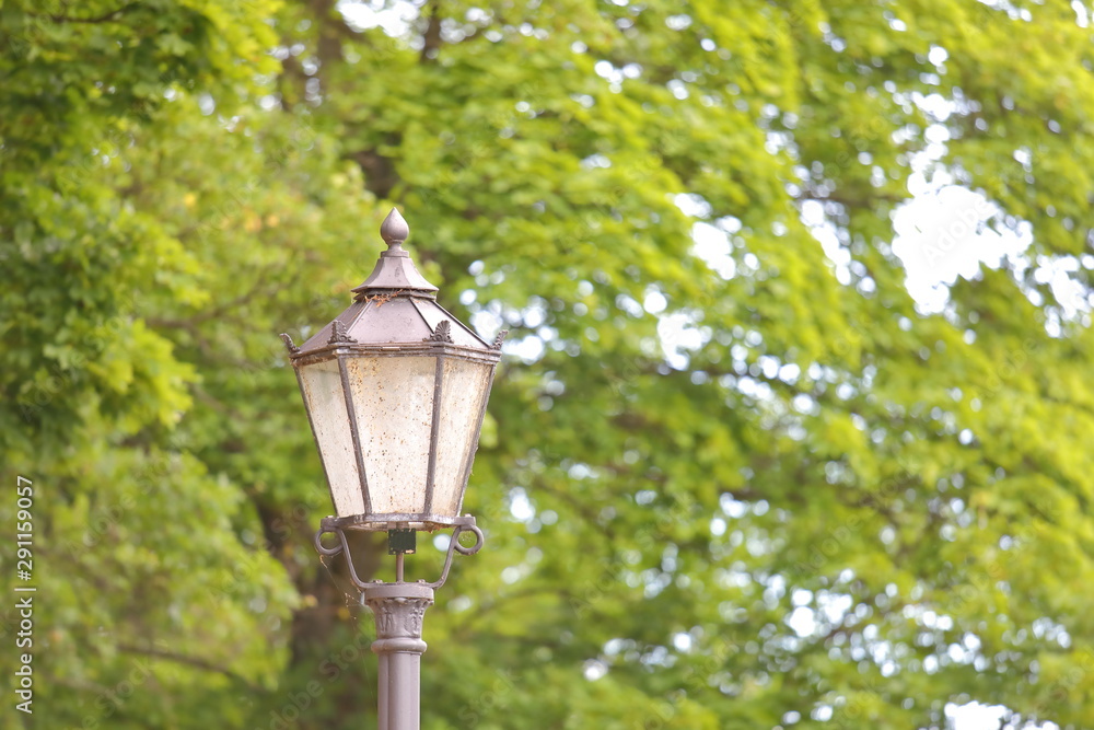 Gas lamp in park nature background