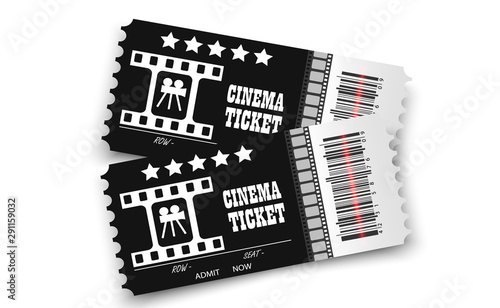 Vector cinema tickets isolated on transparent background. Realistic cinema entrance ticket.