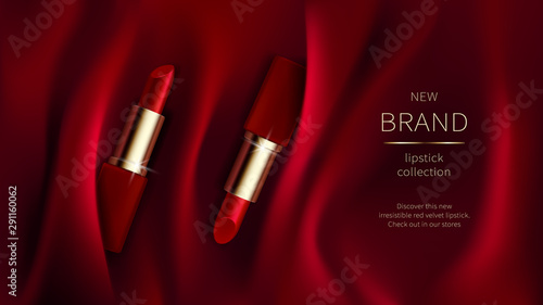 Red lipstick on silk or velvet fabric
