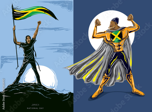  Super Hero with Jamaica Flag, Jamaican flag and color  --Vector Art--