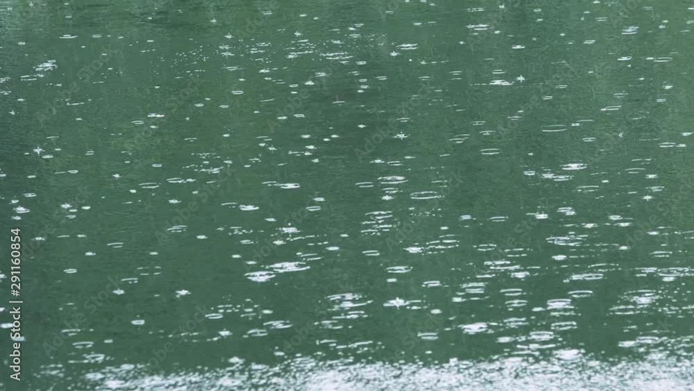 Heavy rain water drops falling into puddle Heavy rain water drops falling into puddle