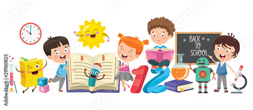 Little Students Studying And Reading