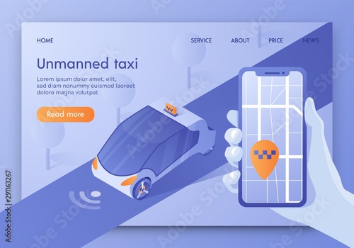Unmanned Taxi Banner, Autonomous Transport, Car