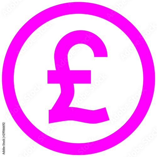 Pound currency sign symbol - purple-pink simple inside of circle, isolated - vector