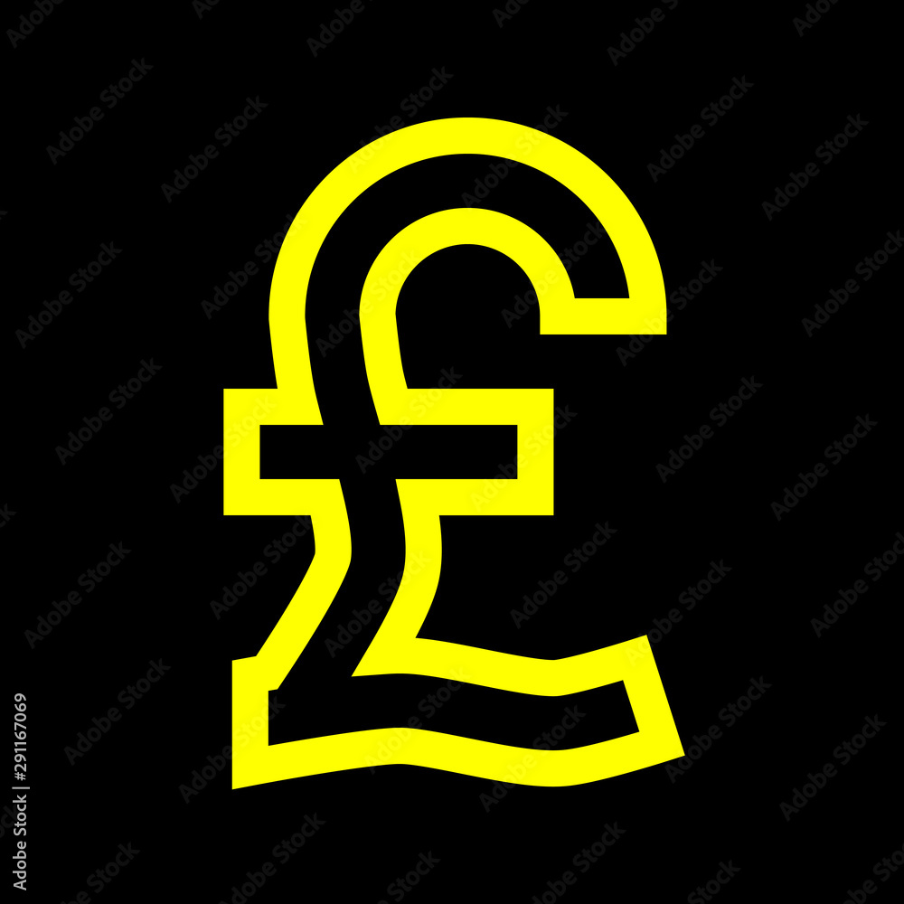 Pound currency sign symbol - yellow simple outline, isolated - vector Pound currency sign symbol - yellow simple outline, isolated - vector