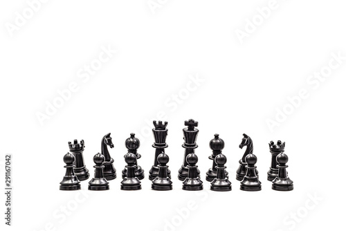 Black chess pawns, in positions, on white background