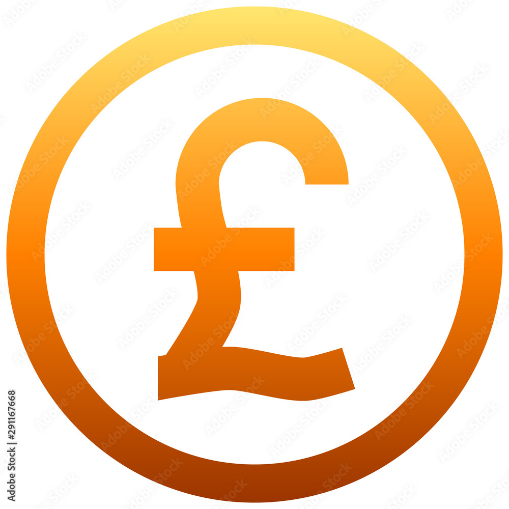Pound currency sign symbol - orange simple gradient inside of circle, isolated - vector Pound currency sign symbol - orange simple gradient inside of circle, isolated - vector