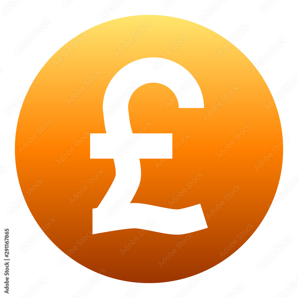 Pound currency sign symbol - orange simple gradient inside of circle, isolated - vector Pound currency sign symbol - orange simple gradient inside of circle, isolated - vector