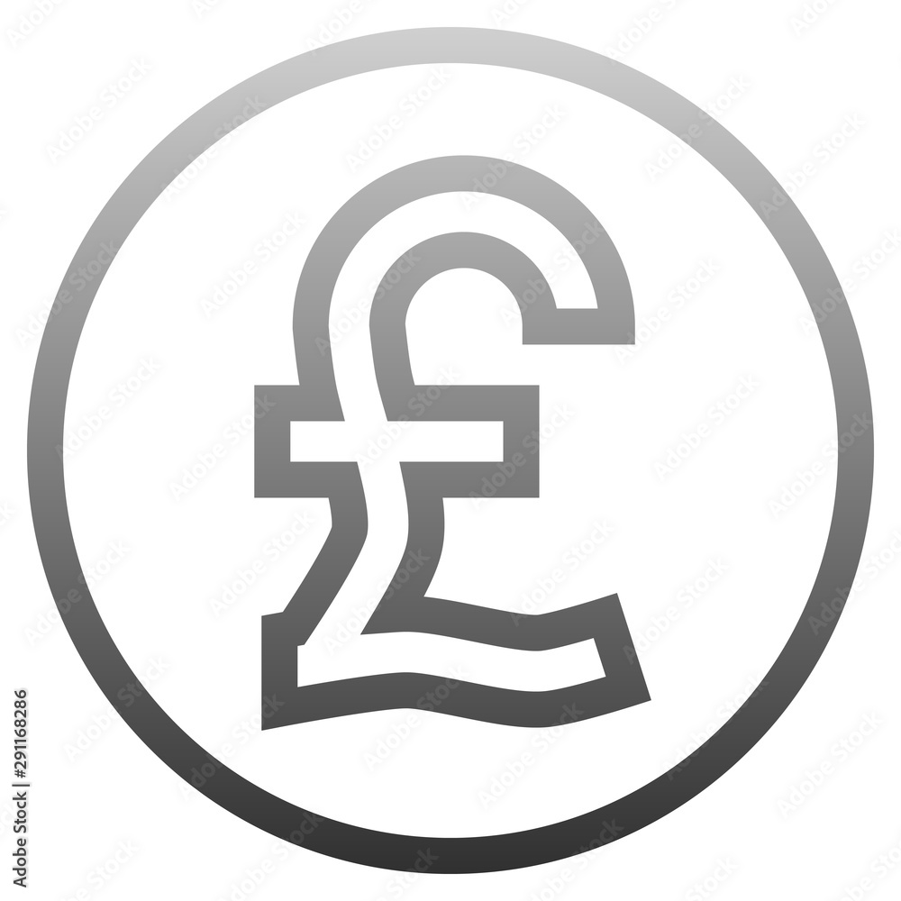 Pound currency sign symbol - gray-silver-metal simple gradient outline inside of circle, isolated - vector Pound currency sign symbol - gray-silver-metal simple gradient outline inside of circle, isolated - vector