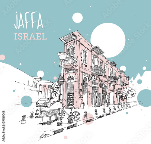 Drawing sketch illustration of Jaffa, Israel