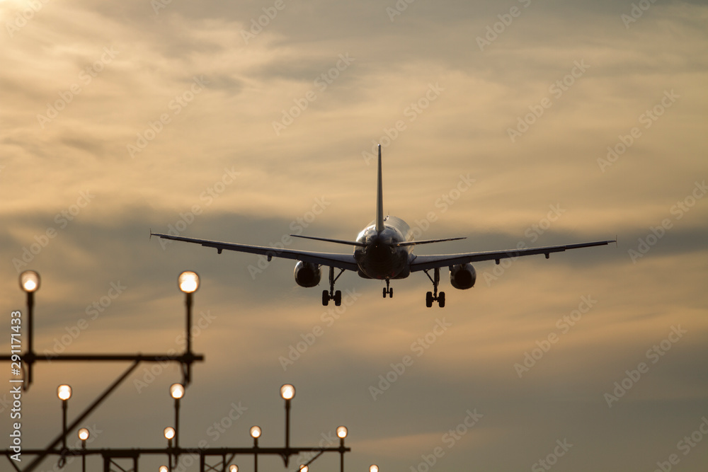 Airplane landing, the end of the trip. Airplane landing, the end of the trip.