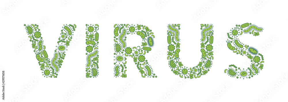 Green germs / bacteria spelling the word virus - Vector illustration Green germs / bacteria spelling the word virus - Vector illustration