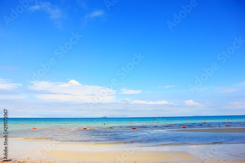 Beautiful sea on blue sky over calm sea with sunlight . Sunny sky and calm blue ocean.Sai keaw beach chonburi Thailand.