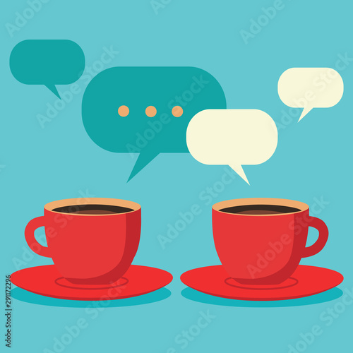 Friendly chat over coffe, two cups of coffee vector concept