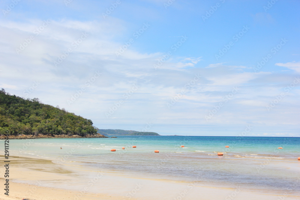 Beautiful sea on blue sky over calm sea with sunlight . Sunny sky and calm blue ocean.Sai keaw beach chonburi Thailand. Beautiful sea on blue sky over calm sea with sunlight . Sunny sky and calm blue ocean.Sai keaw beach chonburi Thailand.