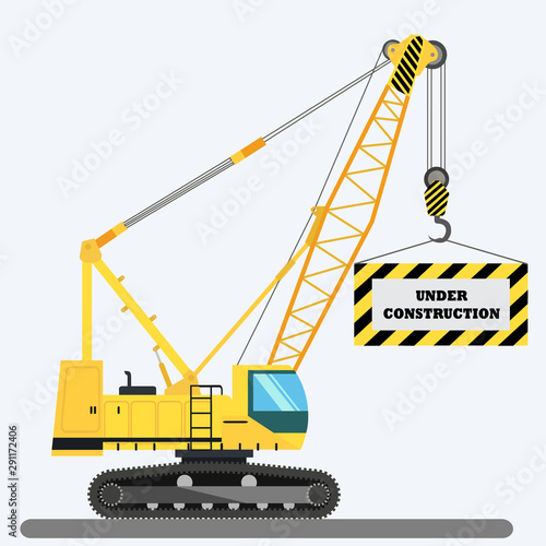 Mobile crane holding an under construction sign vector concept