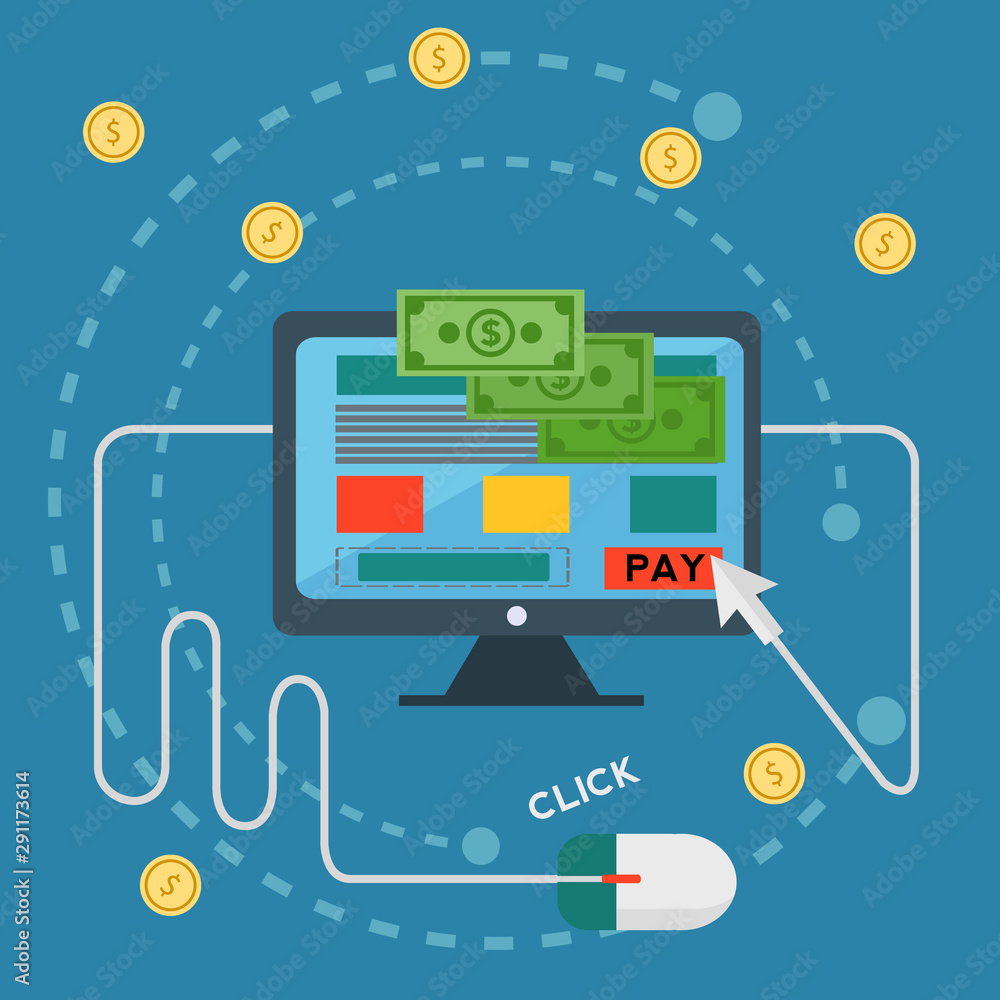 Pay per click, online banking, money transfer vector concept