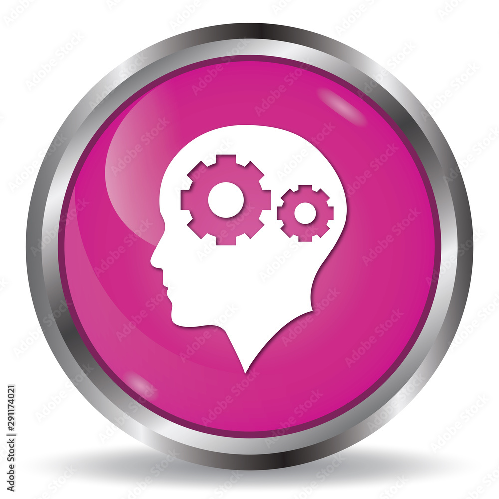 Head with gears icon pink glossy round button Head with gears icon pink glossy round button