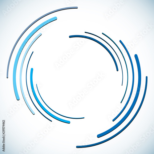 Abstract concentric circle. Spiral, swirl, twirl element. Circular and radial lines volute, helix. Segmented circle with rotation. Abstract radiating arc lines. Geometric cochlear, vortex illustration