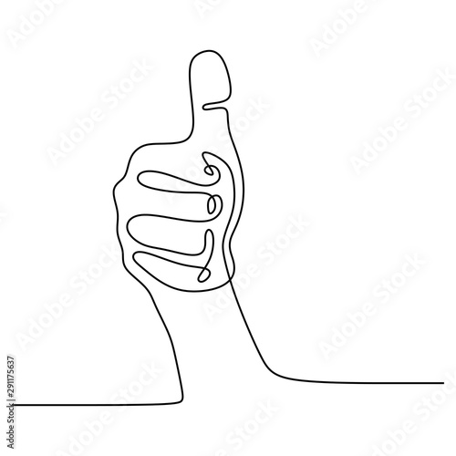 Continuous line drawing thumbs up hand gesture concept of fine, agree, and okay