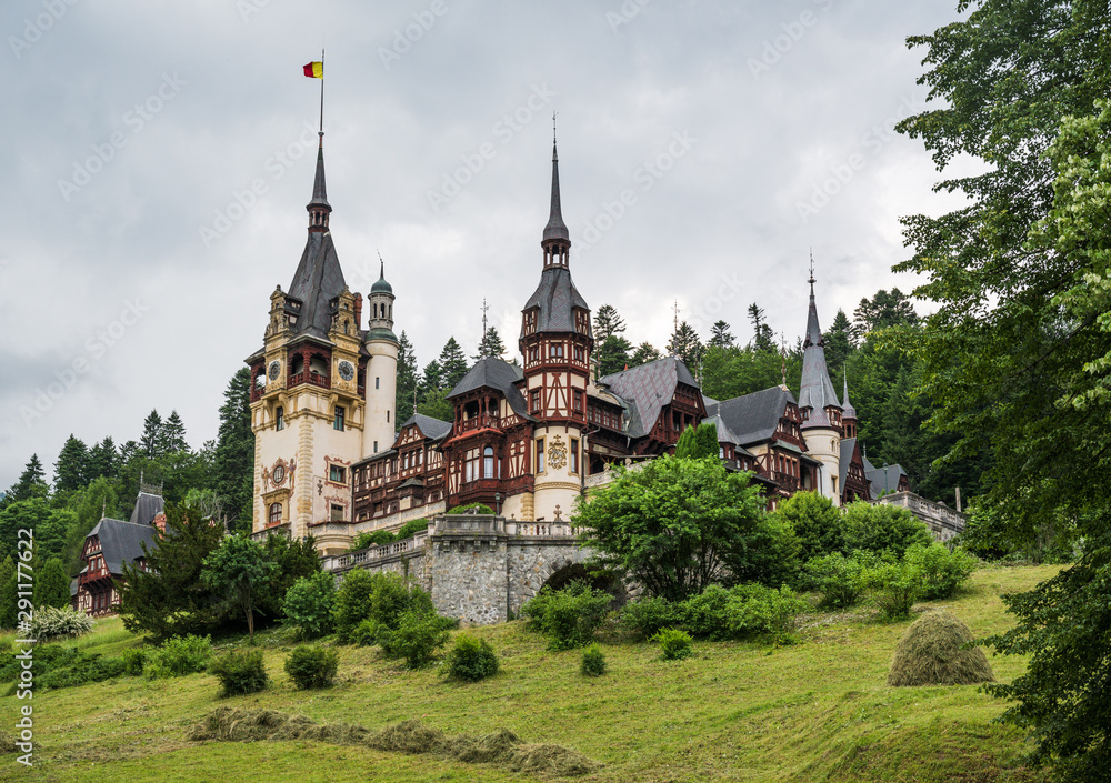 View of Peles castle in Sinaia, Romania