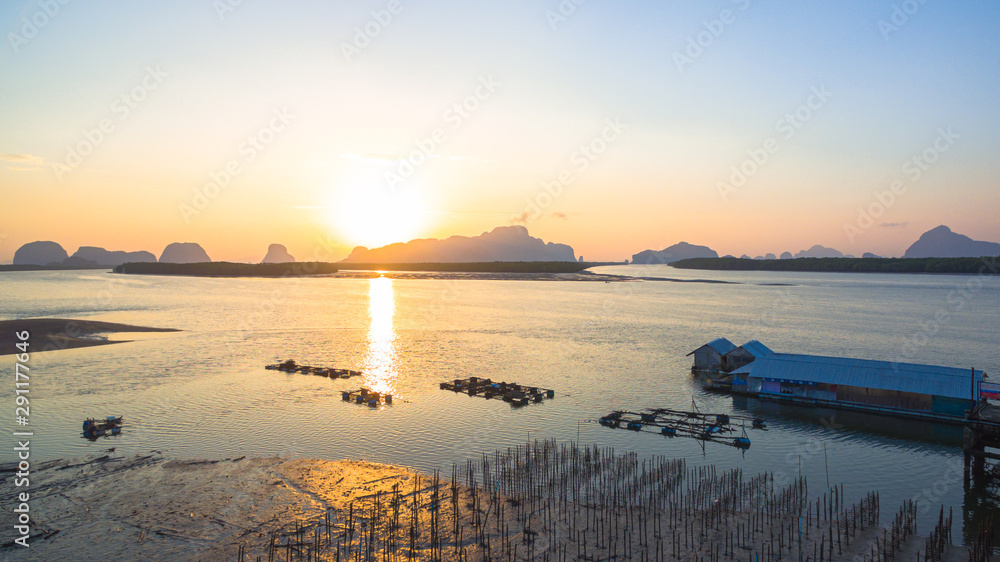Fototapeta premium aerial view archipelago in Phang Nga gulf in the morning