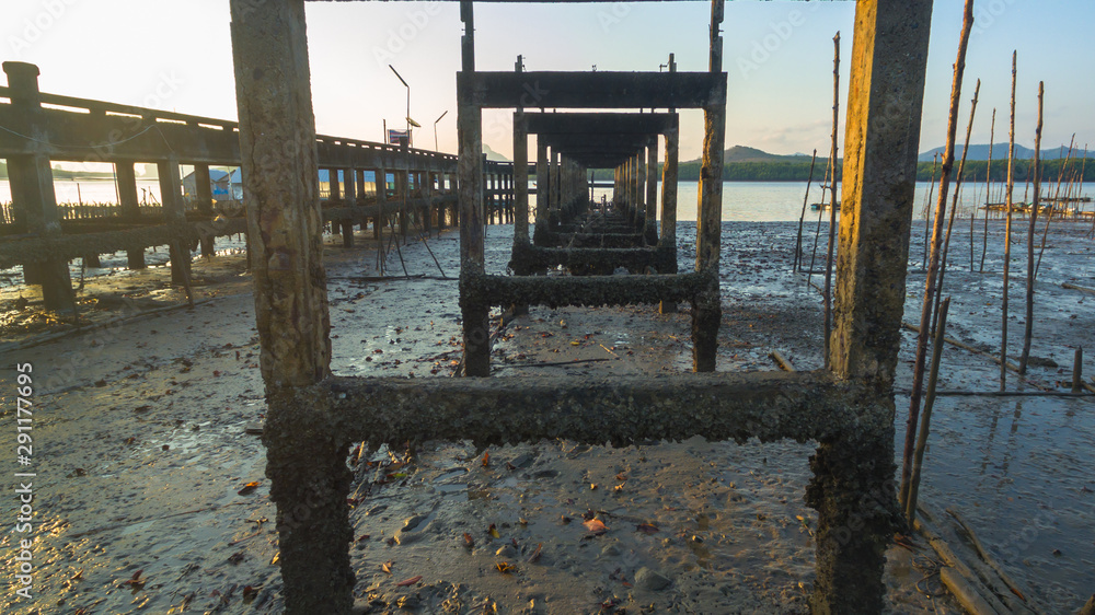 Fototapeta premium the old pier of Ban Samchong fishing village in Phang Nga Thailand