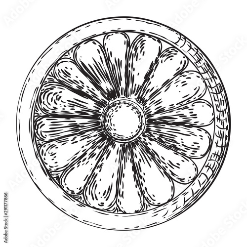 Elegant vintage circular floral ornament in classic style. Round oriental flower element for pattern. Circle stucco ceiling moulding rosette. Vector.