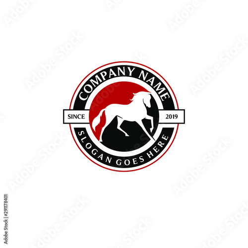 horse ranch logo simple circle badge stamp black red design idea