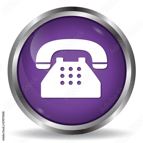 Telephone icon purple glossy button 