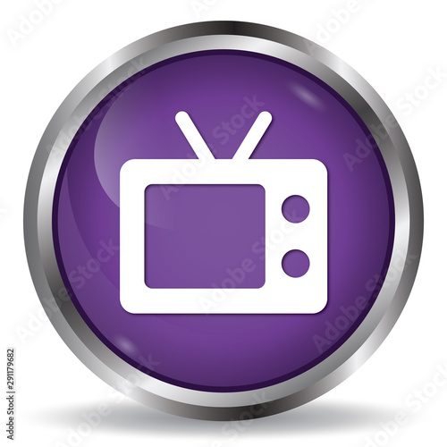 Tv icon purple glossy round button 