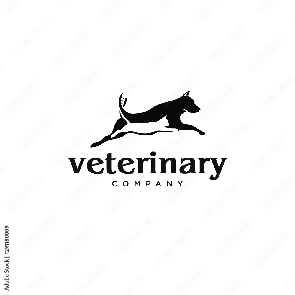 Business logo design with veterinary animal pet jumping cat and dog vector