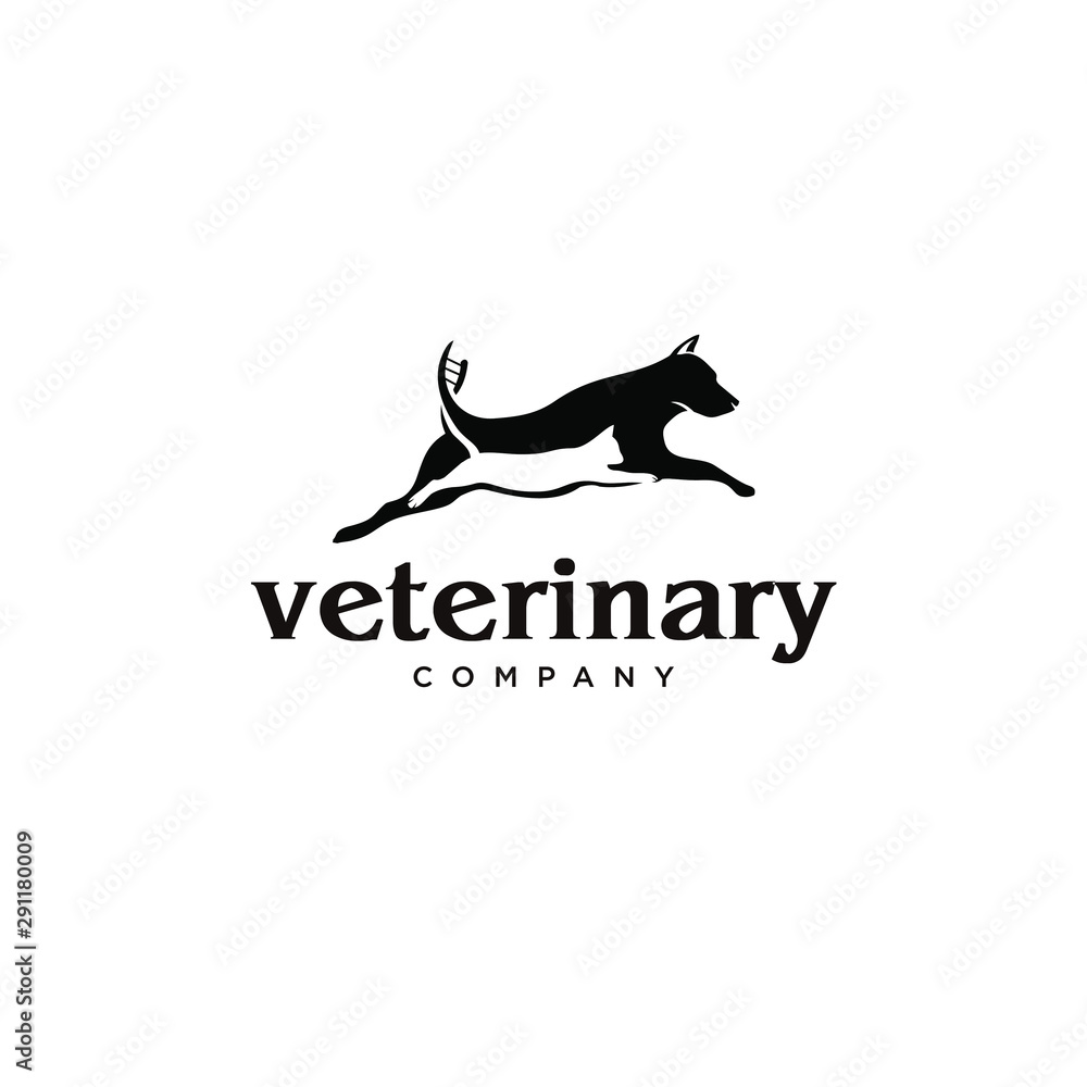 Naklejka premium Business logo design with veterinary animal pet jumping cat and dog vector