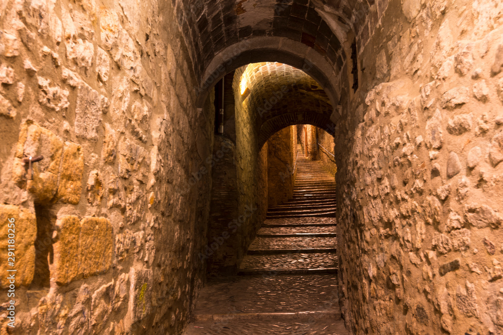 Fototapeta premium Historic center and Jewish quarter of Girona (Spain), one of the best preserved neighborhoods in Spain and Europe.
