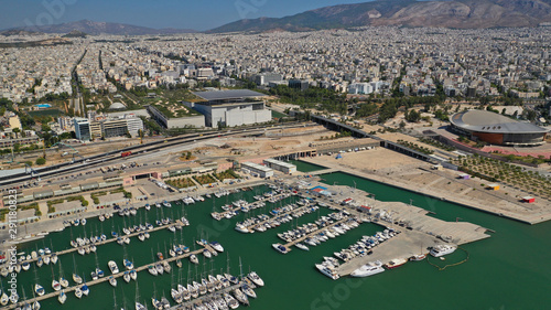 Aerial drone photo of iconic marina and bay of Faliron or Phaliro in Athens seaside riviera, Attica, Greece photo