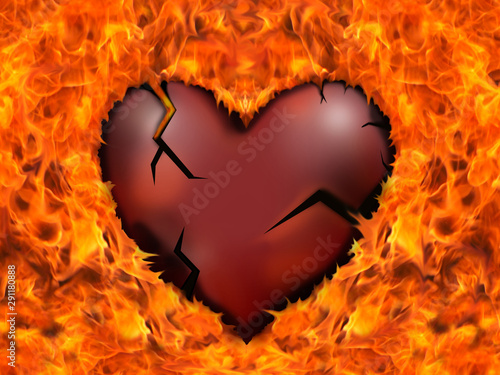 Quadro su tela Burning heart in the flame of passion.