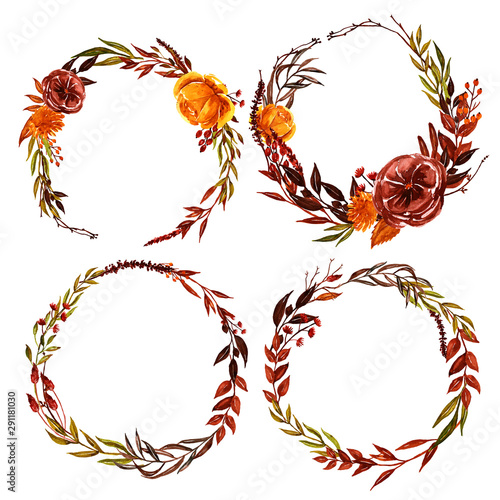 watercolor fall floral floral and leaf wreath
