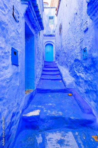 Sightseeing of Morocco. Beautiful blue medina of Chefchaouen town in Morocco