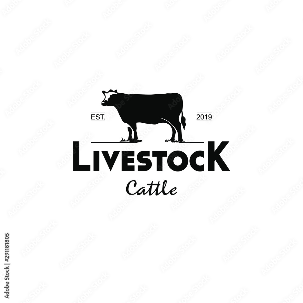 Farm Industry logo design cow cattle simple fun black vintage template