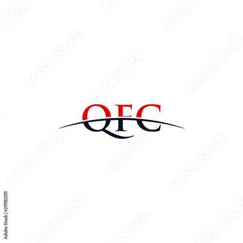 Initial letter QFC, overlapping movement swoosh horizon logo company design inspiration in red and dark blue color vector