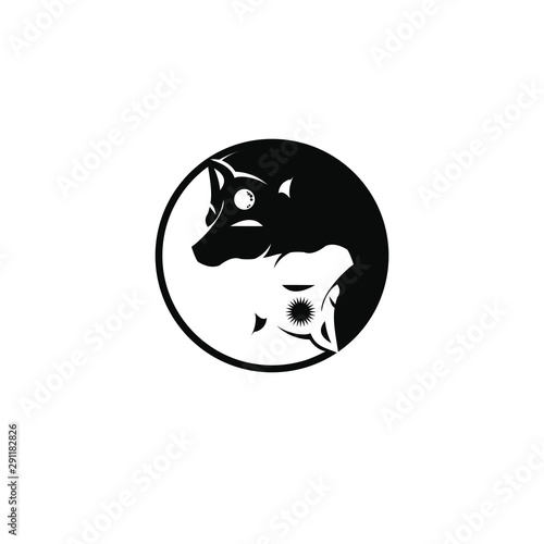 Flat illustration animal fun black and white of balance wolf