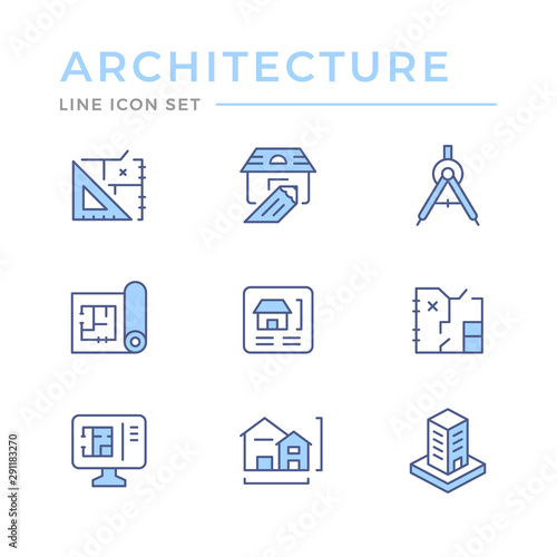 Set line icons of architectural